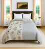 Beige Cotton Floral 300 GSM Double Bed Reversible Comforter