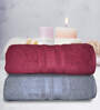 Grey & Maroon Cotton Solid 500 GSM Bath Towels (Set of 2)