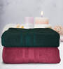 Maroon & Sea Green Cotton Solid 500 GSM Bath Towels (Set of 2)