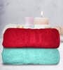 Sea Green & Red Cotton Solid 500 GSM Bath Towels (Set of 2)