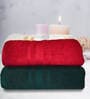Sea Green & Red Cotton Solid 500 GSM Bath Towels (Set of 2)