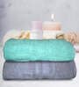 Grey & Sea Green Cotton Solid 500 GSM Bath Towels (Set of 2)