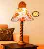 Multicolor Cotton Table Lamp With  Wood  Base 10X19 Inches