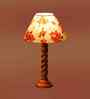 Multicolor Cotton Table Lamp With  Wood  Base 10X19 Inches