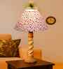Multicolor Cotton Table Lamp With  Wood  Base 10X19 Inches