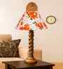 Multicolor Cotton Table Lamp With  Wood  Base 10X19 Inches