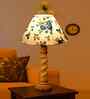 Multicolor Cotton Table Lamp With  Wood  Base 10X19 Inches