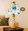 Multicolor Cotton Table Lamp With  Wood  Base 10X19 Inches