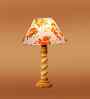 Multicolor Cotton Table Lamp With  Wood  Base 10X19 Inches