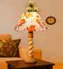 Multicolor Cotton Table Lamp With  Wood  Base 10X19 Inches