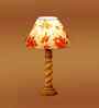 Multicolor Cotton Table Lamp With  Wood  Base 10X19 Inches