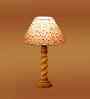 Multicolor Cotton Table Lamp With  Wood  Base 10X19 Inches