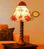 Multicolor Cotton Table Lamp With  Wood  Base 10X19 Inches