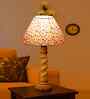 Multicolor Cotton Table Lamp With  Wood  Base 10X19 Inches
