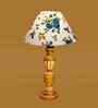 Multicolor Cotton Table Lamp With  Wood  Base 10X19 Inches