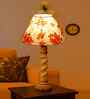 Multicolor Cotton Table Lamp With  Wood  Base 10X19 Inches