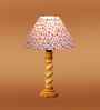 Multicolor Cotton Table Lamp With  Wood  Base 10X19 Inches