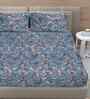 Blue Ethinc 300 TC Cotton Blend 7D King Size Fitted Double Bedsheet with 2 Pillow Covers