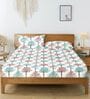 Multicolor Floral 144 TC Cotton King Fitted Bedsheet with 2 Pillow Covers