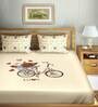 Beige Floral 150 TC Cotton Double Bedsheet With 2 Pillow Covers Mysterious Collection