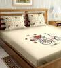 Beige Floral 150 TC Cotton Double Bedsheet With 2 Pillow Covers Mysterious Collection