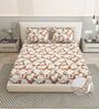 Brown Floral 260 Tc Polycotton King Fitted Bedsheet With 2 Pillow Covers