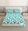 Green Floral 260 Tc Polycotton King Fitted Bedsheet With 2 Pillow Covers