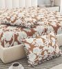 Brown Floral 260 Tc Polycotton King Fitted Bedsheet With 2 Pillow Covers
