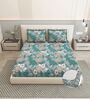 Green Floral 260 Tc Polycotton King Fitted Bedsheet With 2 Pillow Covers