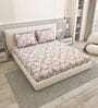 Brown Floral 260 Tc Polycotton King Fitted Bedsheet With 2 Pillow Covers