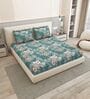 Green Floral 260 Tc Polycotton King Fitted Bedsheet With 2 Pillow Covers