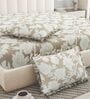 Brown Floral 260 Tc Polycotton King Fitted Bedsheet With 2 Pillow Covers