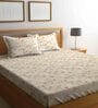 Cream Floral 280 TC Cotton Blend King Sized Bed Sheets with 2 Pillow Covers