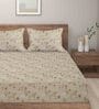 Cream Floral 280 TC Cotton Blend King Sized Fitted Bed Sheets with 2 Pillow Covers