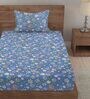 Blue Floral 280 TC Cotton Blend Single Bed Sized Bed Sheets With 1 Pillow Cover