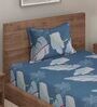 Blue Floral 280 TC Cotton Blend Single Bed Sized Bed Sheets With 1 Pillow Cover