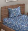 Blue Floral 280 TC Cotton Blend Single Bed Sized Bed Sheets With 1 Pillow Cover