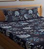Navy Blue Floral 300 TC Cotton Blend  Double Bedsheet with 2 Pillow covers