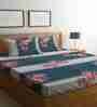 Grey Floral 300 Tc Cotton Blend King Sized Bed Sheets With 2 Pillow Covers