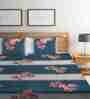 Grey Floral 300 Tc Cotton Blend King Sized Bed Sheets With 2 Pillow Covers