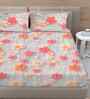 Grey Floral 300 TC Cotton Blend 7D King Size Double Bedsheet with 2 Pillow Covers