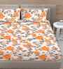 Orange Floral 300 TC Cotton Blend 7D King Size Double Bedsheet with 2 Pillow Covers