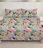 Pink Floral 300 TC Cotton Blend 7D King Size Double Bedsheet with 2 Pillow Covers