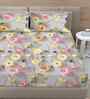 Grey Floral 300 TC Cotton Blend 7D King Size Double Bedsheet with 2 Pillow Covers