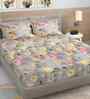 Grey Floral 300 TC Cotton Blend 7D King Size Double Bedsheet with 2 Pillow Covers