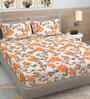 Orange Floral 300 TC Cotton Blend 7D King Size Double Bedsheet with 2 Pillow Covers