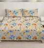 Beige Floral 300 TC Cotton Blend 7D King Size Double Bedsheet with 2 Pillow Covers
