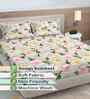 Green Floral 300 TC Cotton Blend 7D King Size Double Bedsheet with 2 Pillow Covers