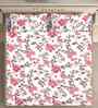 Pink Floral 300 TC Cotton Blend 7D King Size Fitted Double Bedsheet with 2 Pillow Covers