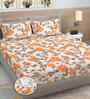 Orange Floral 300 TC Cotton Blend 7D King Size Fitted Double Bedsheet with 2 Pillow Covers